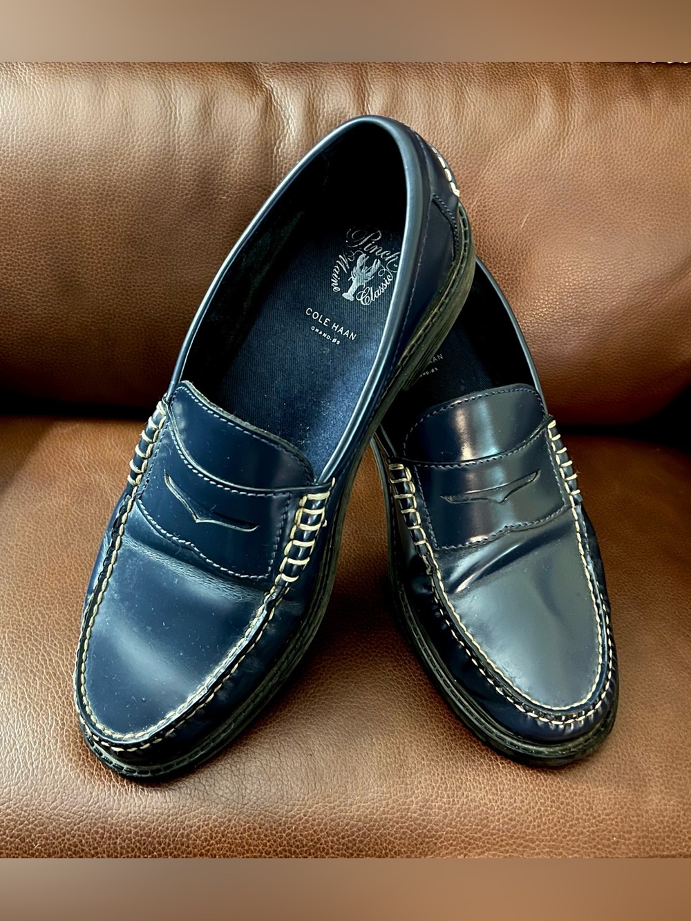 Cole Haan Men’s Pinch Classic Leather Penny Loafers Navy Blue Size 10